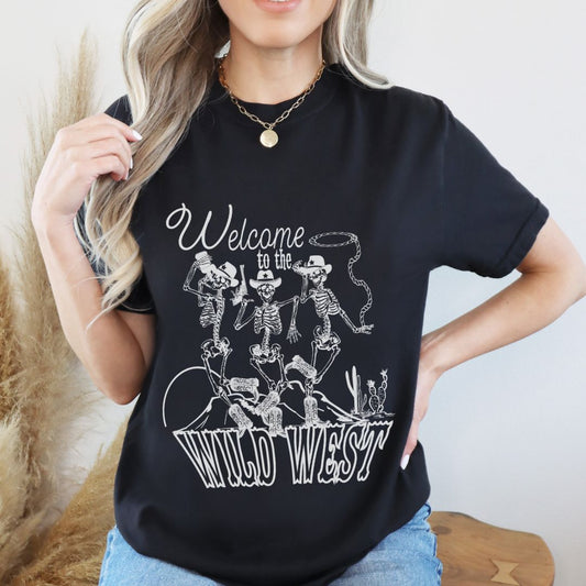 Welcome to the Wild West Western Graphic T-shirt | Country Graphic Tee | Skeleton Tee